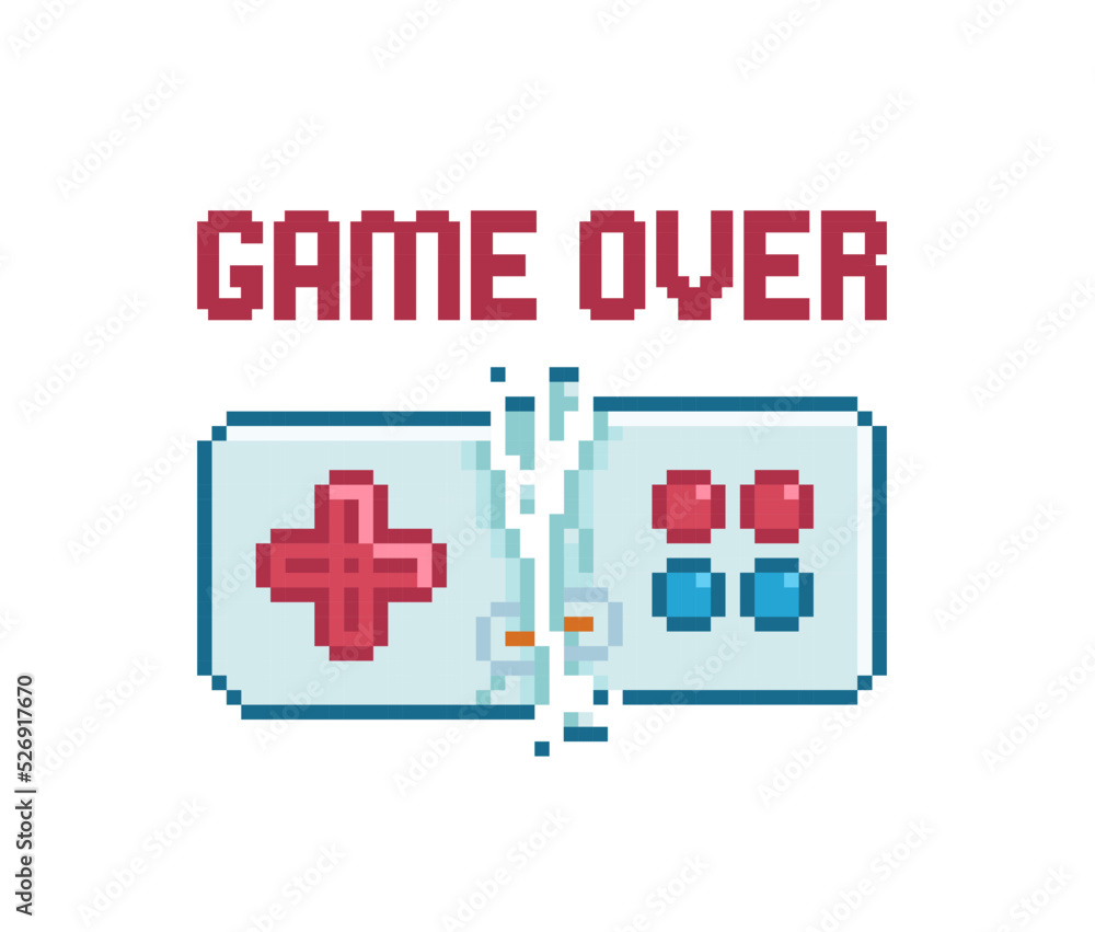 Pixel art broken gamepad in 8-bit style. Retro video game Poster in 80s ...