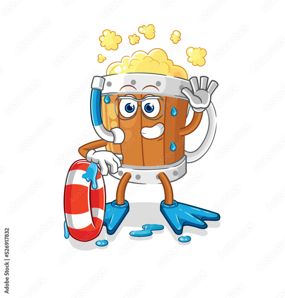 Obraz premium beer mug swimmer with buoy mascot. cartoon vector
