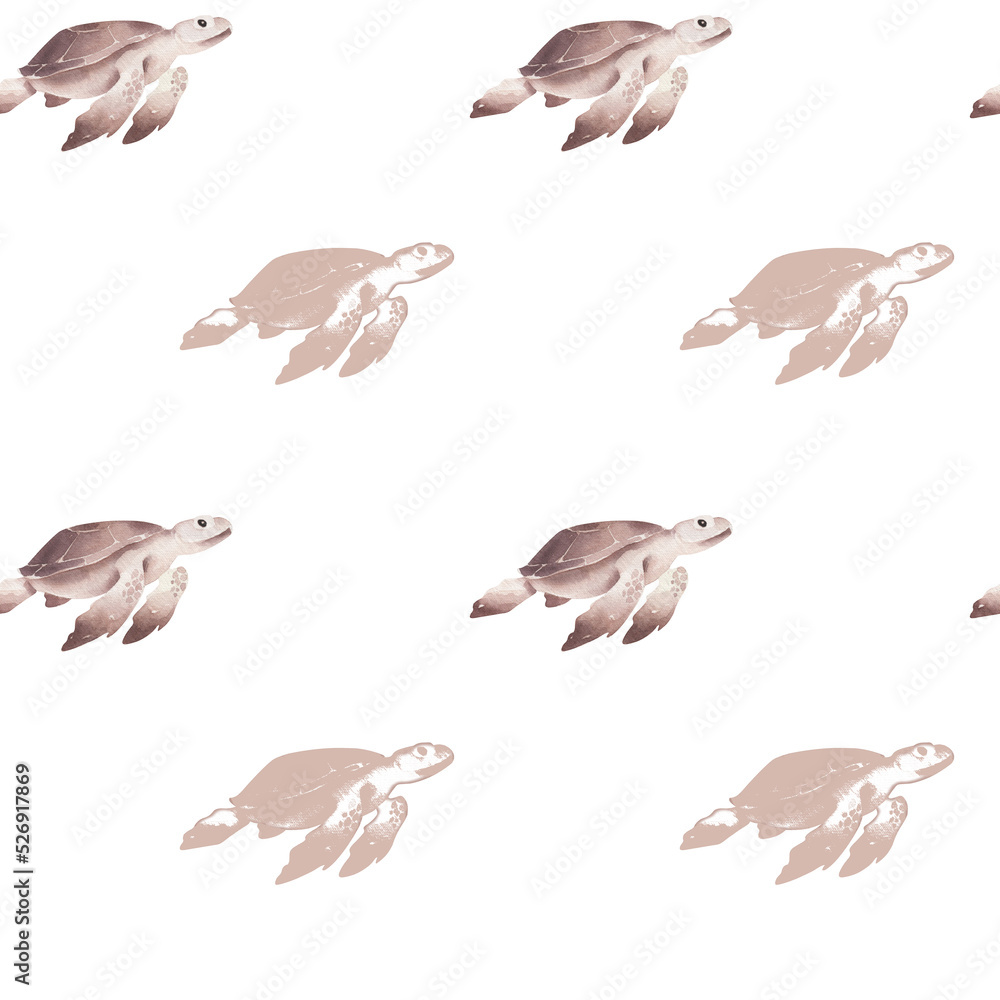 Fototapeta premium Watercolor pattern with turtles isolated.