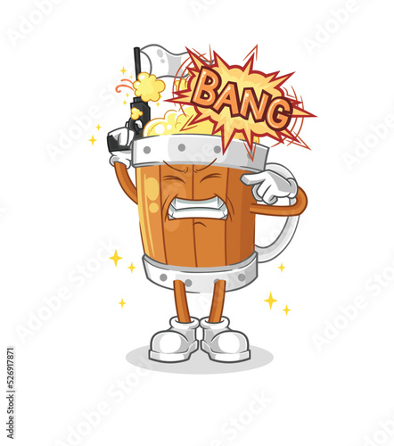 beer mug warning shot mascot. cartoon vector