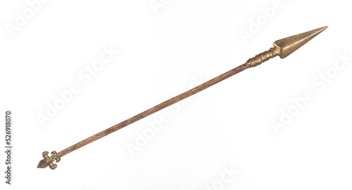 medieval golden spear isolated on white background