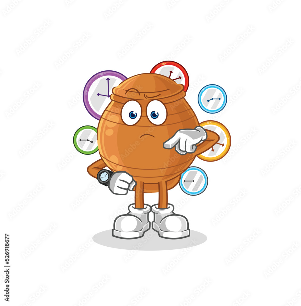 clay pot with wristwatch cartoon. cartoon mascot vector clay pot with wristwatch cartoon. cartoon mascot vector