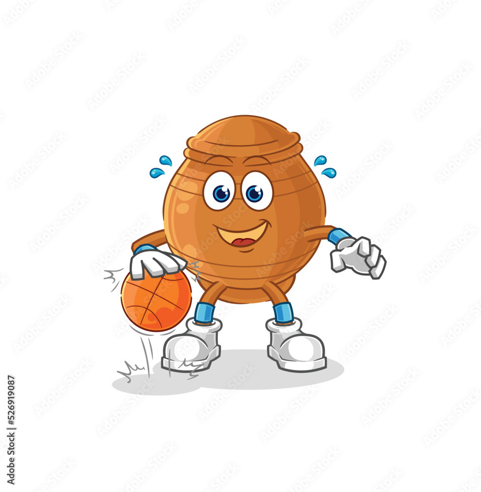 clay pot dribble basketball character. cartoon mascot vector