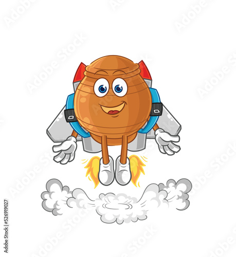 clay pot with jetpack mascot. cartoon vector