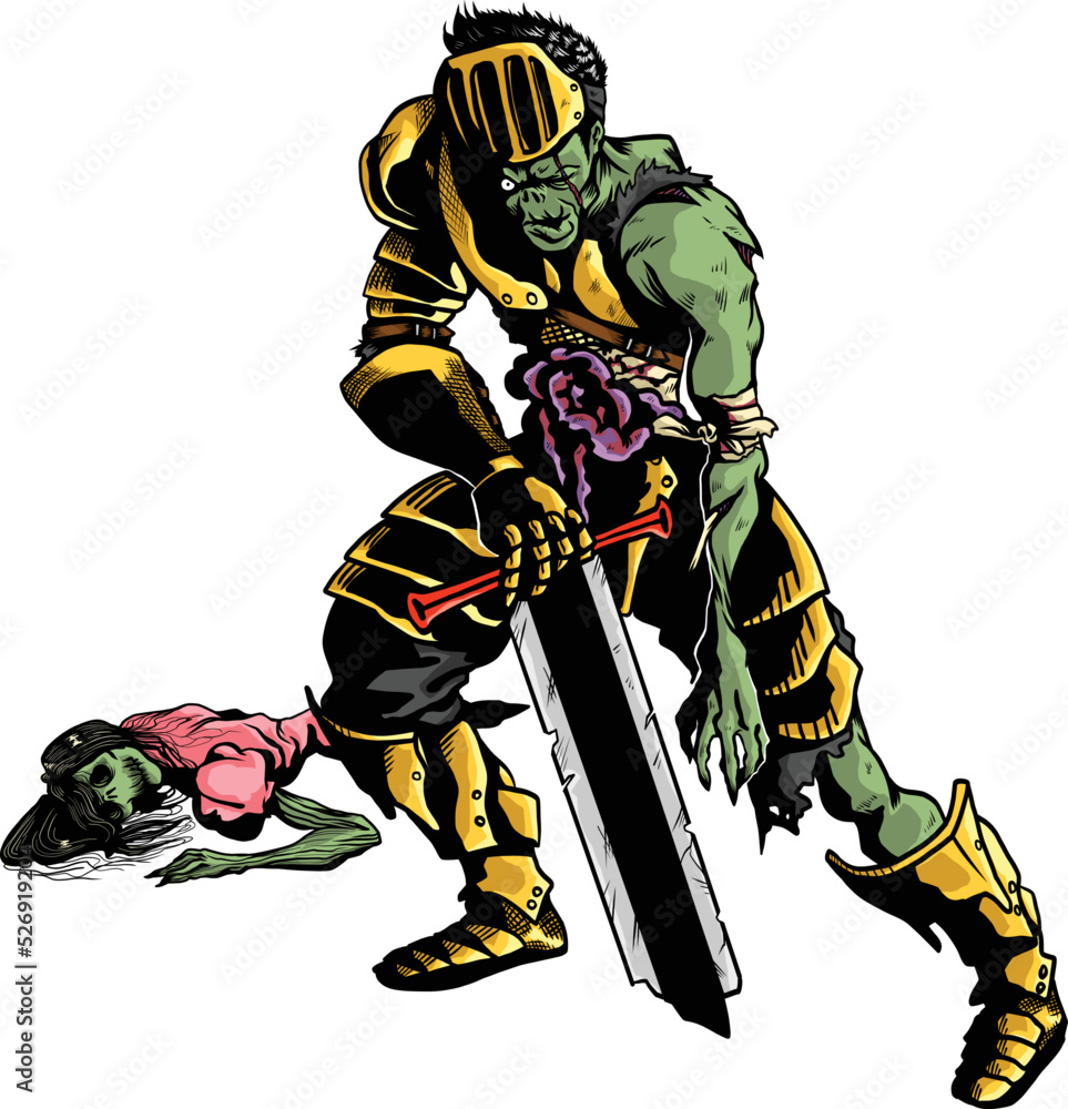 Zombie knight is protecting the dead princess vectors art cartoon tattoo colored Zombie knight is protecting the dead princess vectors art cartoon tattoo colored