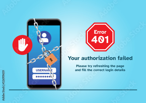 vector of Website error 401 authorisation required