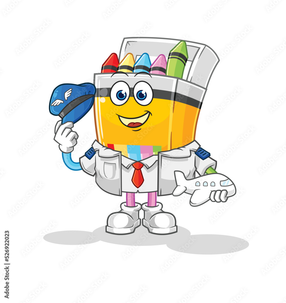 crayon pilot mascot. cartoon vector crayon pilot mascot. cartoon vector