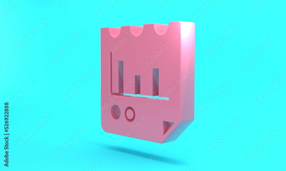 Pink Document with graph chart icon isolated on turquoise blue background. Report text file icon. Accounting sign. Audit, analysis, planning. Minimalism concept. 3D render illustration Pink Document with graph chart icon isolated on turquoise blue background. Report text file icon. Accounting sign. Audit, analysis, planning. Minimalism concept. 3D render illustration