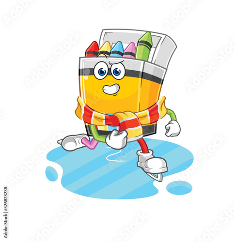 crayon ice skiing cartoon. character mascot vector