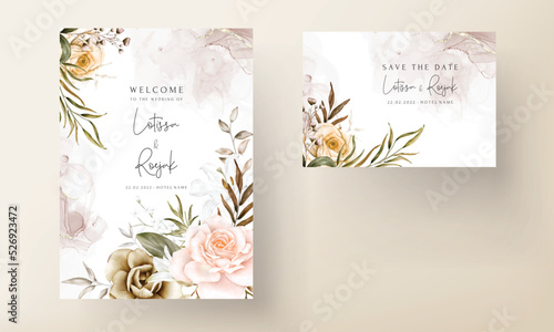 Romantic hand drawn floral wedding invitation card