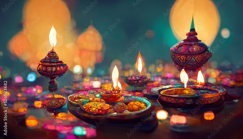 illustation of Diwali festival of lights tradition Diya oil lamps against dark background illustation of Diwali festival of lights tradition Diya oil lamps against dark background