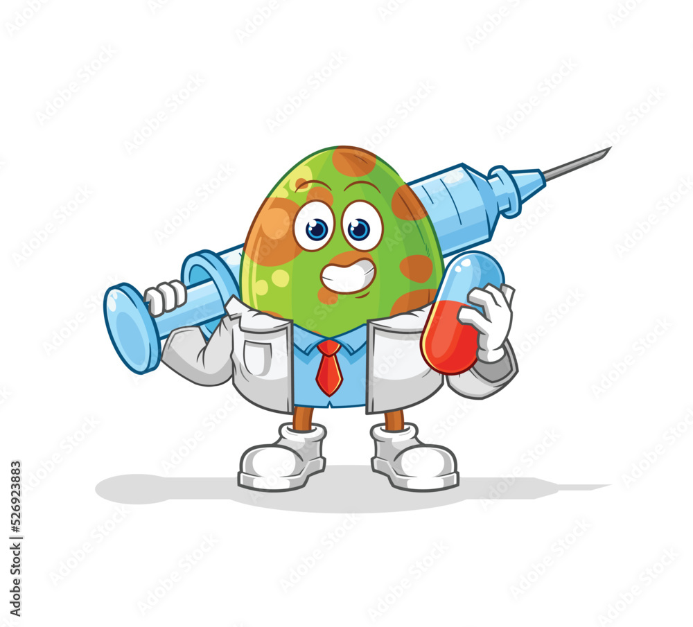 dinosaur egg doctor holding medichine and injection dinosaur egg doctor holding medichine and injection