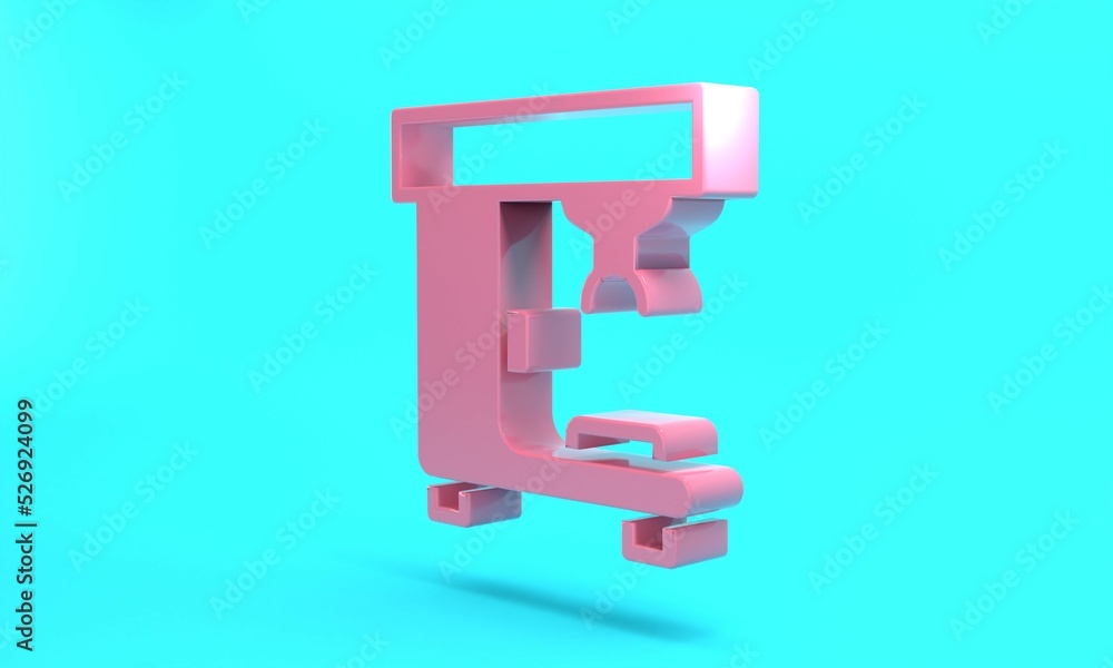 Pink Coffee machine icon isolated on turquoise blue background. Minimalism concept. 3D render illustration Pink Coffee machine icon isolated on turquoise blue background. Minimalism concept. 3D render illustration