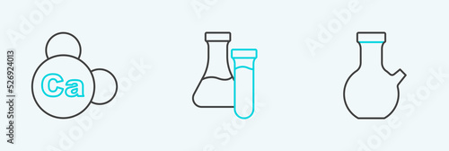 Set line Test tube, Mineral Ca Calcium and icon. Vector