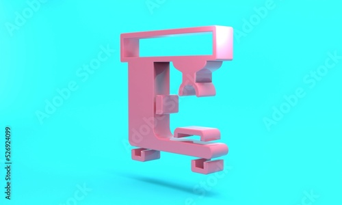 Pink Coffee machine icon isolated on turquoise blue background. Minimalism concept. 3D render illustration