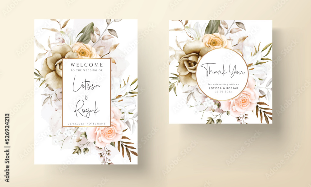 Beautiful hand drawn flower wedding invitation card set