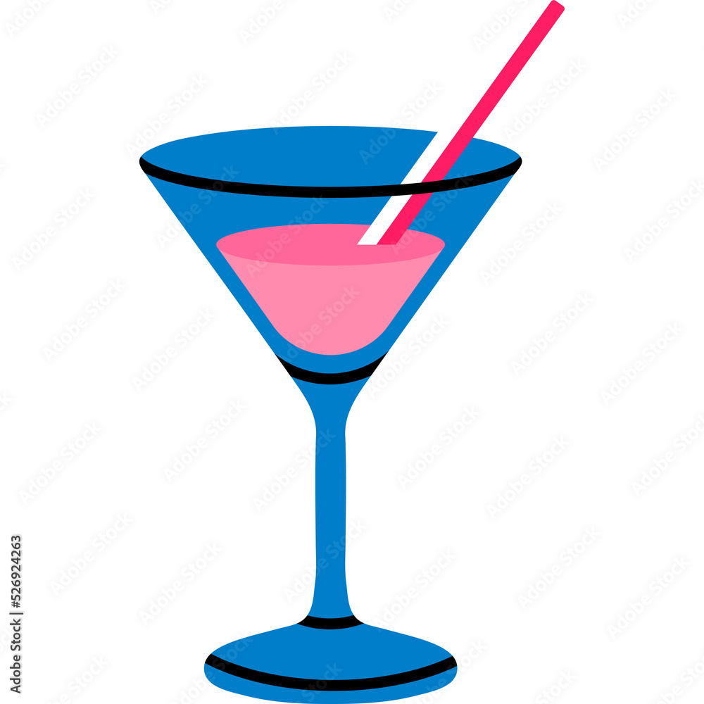 Martini glass, in simple flat style, png cocktail with straws. Bright trending illustration, alcoholic or non-alcoholic drink on transparent background, for sticker, logo, icon, picture. Martini glass, in simple flat style, png cocktail with straws. Bright trending illustration, alcoholic or non-alcoholic drink on transparent background, for sticker, logo, icon, picture.