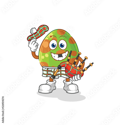 dinosaur egg scottish with bagpipes vector. cartoon character