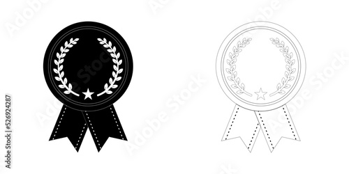 medal illustration set with ribbon. Award winning symbol.