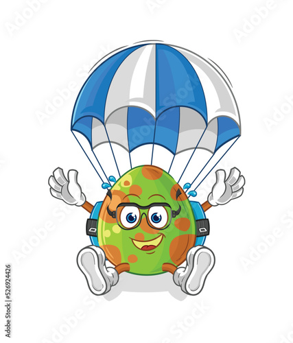 dinosaur egg skydiving character. cartoon mascot vector