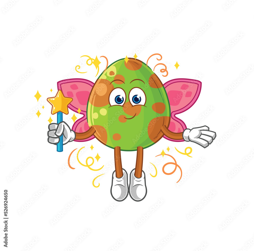 Naklejka premium dinosaur egg fairy with wings and stick. cartoon mascot vector