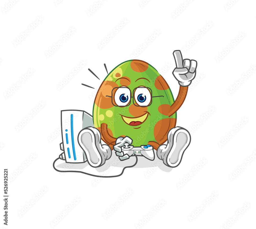 dinosaur egg playing video games. cartoon character dinosaur egg playing video games. cartoon character