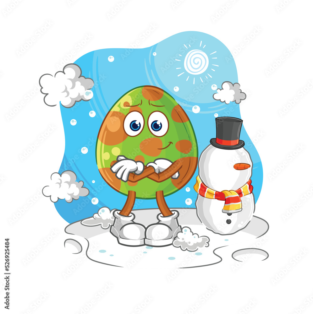 Fototapeta premium dinosaur egg in cold winter character. cartoon mascot vector