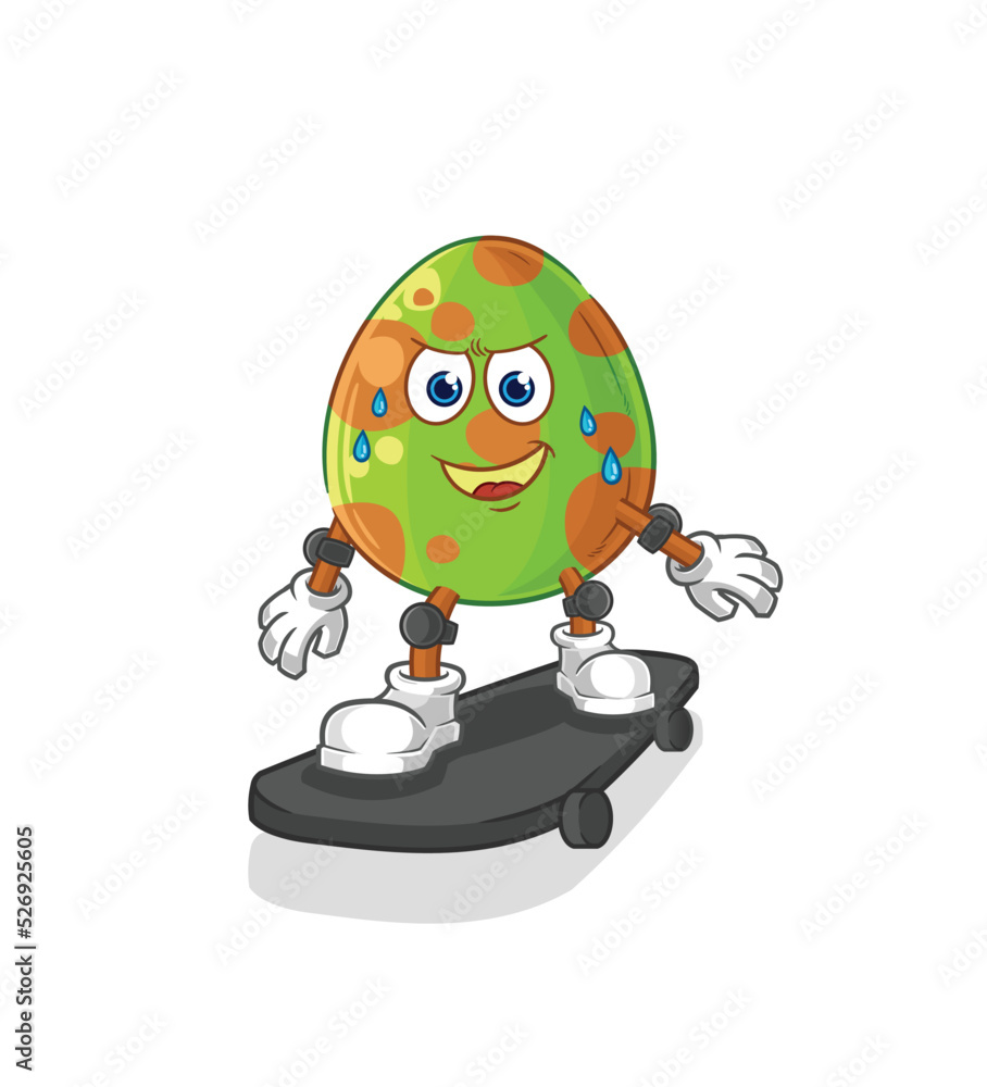 dinosaur egg riding skateboard cartoon character vector dinosaur egg riding skateboard cartoon character vector