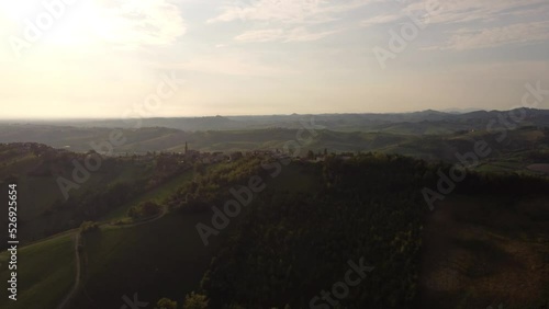 4k drone video of Baccedasco and Costa Stradivari Castell'Arquato, PC, Italy photo