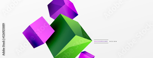 3d cubes vector abstract background. Composition of 3d square shaped basic geometric elements. Trendy techno business template for wallpaper, banner, background or landing