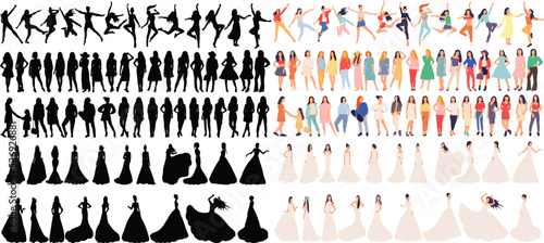 big set of woman silhouette isolated, vector