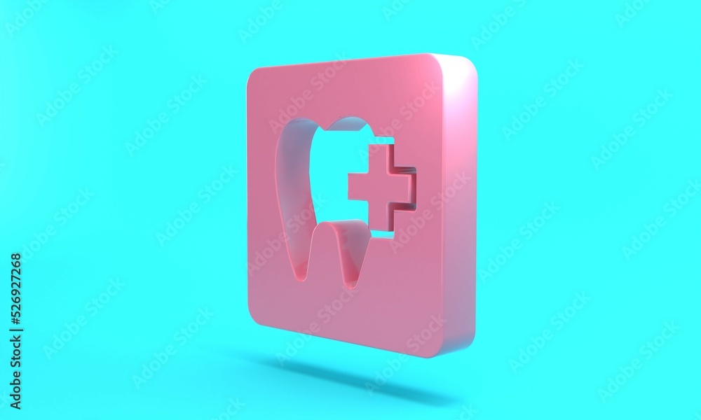 Obraz premium Pink Dental clinic location icon isolated on turquoise blue background. Minimalism concept. 3D render illustration