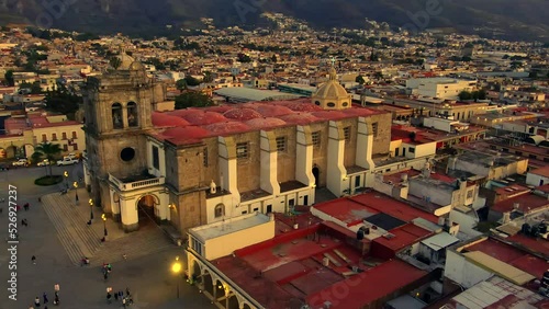 Aerial View of Ciudad Guzman Cathedral At Sunset In Mexico. photo