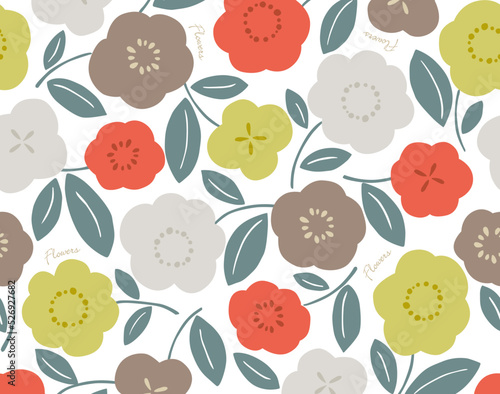 Flower pattern 北欧風のかわいい花柄 レトロポップ シームレス
