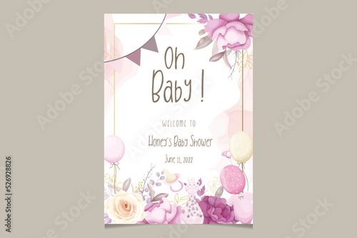 cute baby shower invitation card with beautiful floral
