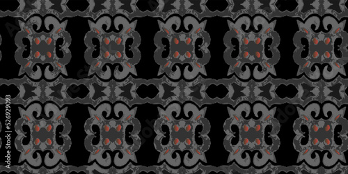 Seamless ornament with black and red patterns. Vector graphics