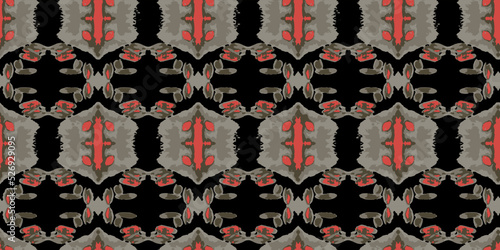 Seamless ornament with black and red patterns. Vector graphics