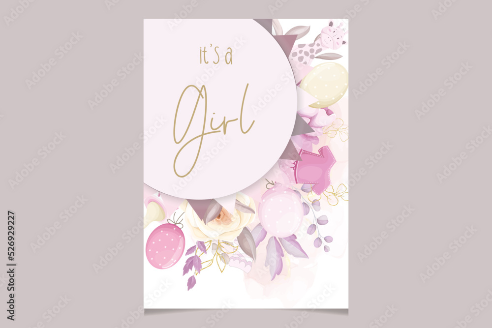 cute baby shower invitation card with beautiful floral