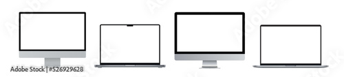 Device screen set .Laptop computer monitor. Realistic devices mockup set. Empty screen mock-up. Vector illustration