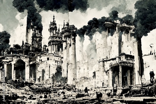 Illustration of a medieval castle being burned by war.
