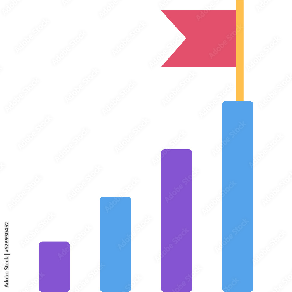 Graph bar with flag on top icon vector Graph bar with flag on top icon vector