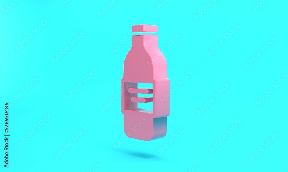 Pink Glass bottle of vodka icon isolated on turquoise blue background. Minimalism concept. 3D render illustration Pink Glass bottle of vodka icon isolated on turquoise blue background. Minimalism concept. 3D render illustration