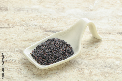 Black sesame seeds in the bowl