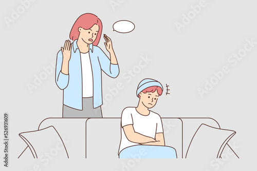 Mad mother lecturing teenage child 