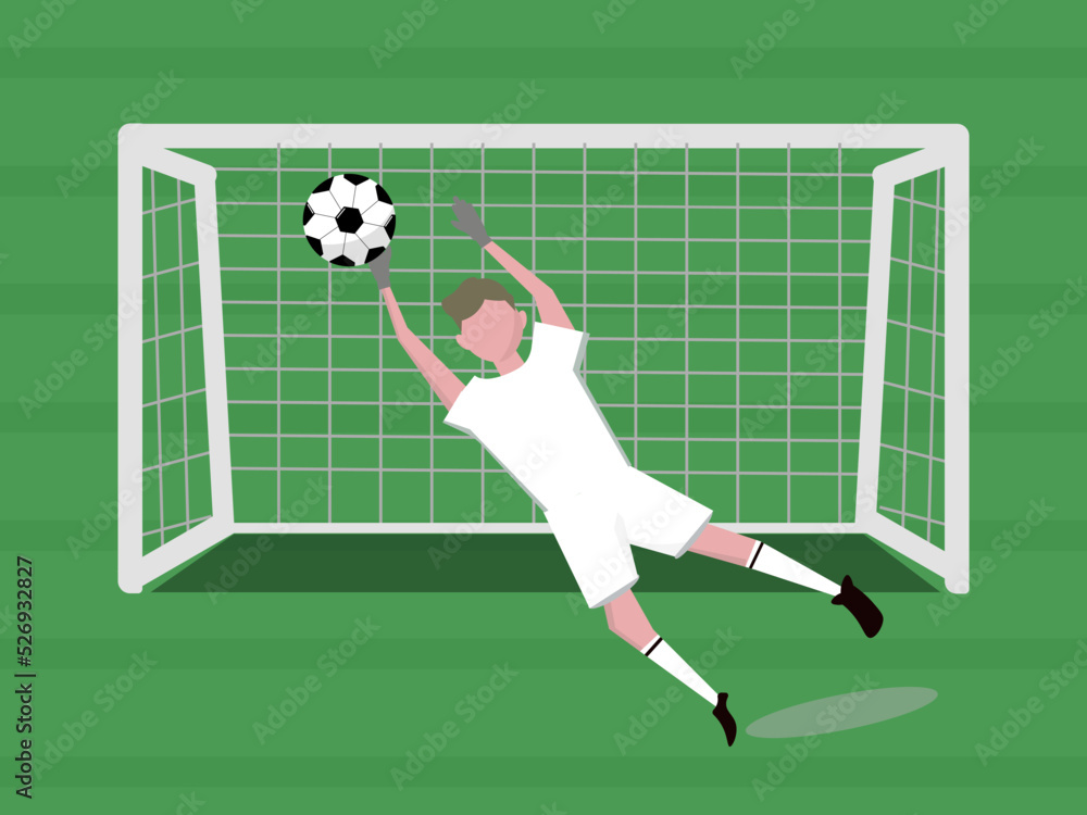 Fototapeta premium Goalkeeper catching ball. Football field. Vector illustration