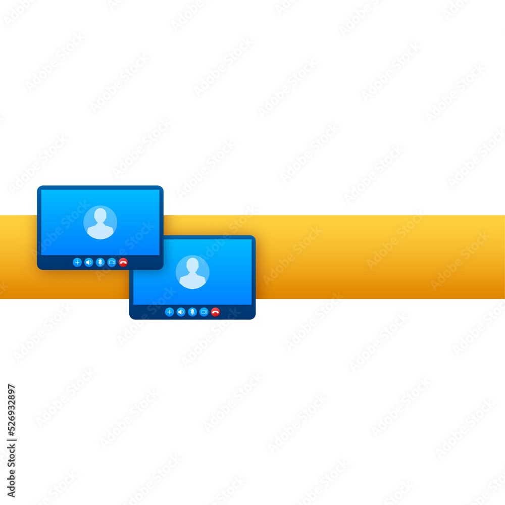 Video conference on laptop. Laptop with incoming call, man profile picture and accept decline buttons. Vector stock illustration Video conference on laptop. Laptop with incoming call, man profile picture and accept decline buttons. Vector stock illustration