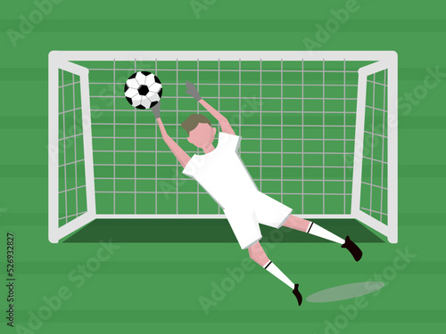 Goalkeeper catching ball. Football field. Vector illustration