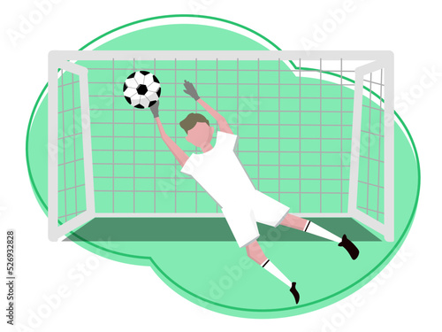 サッカーゴールの前でボールを止めるゴールキーパー ベクターイラスト