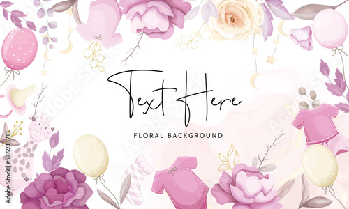 cute background with baby stuff and beautiful floral