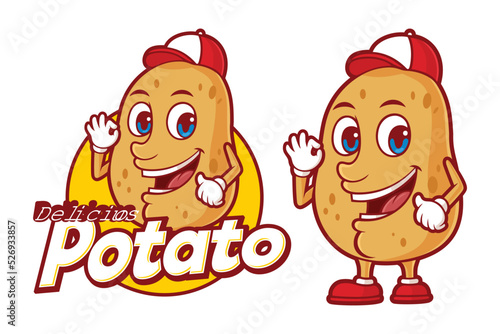 Delicious potato logo template, with funny cartoon character